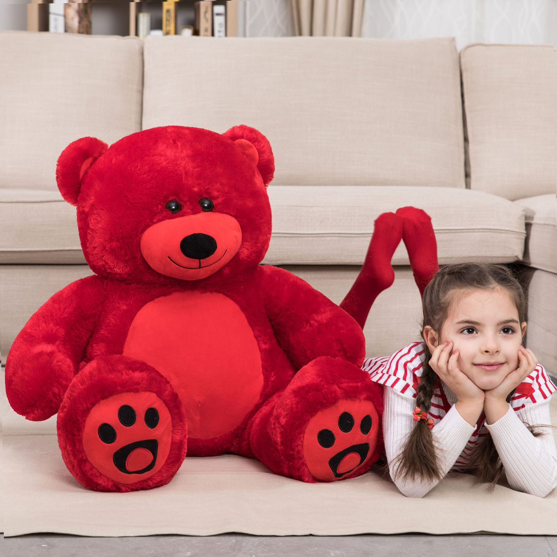 GIANT 63” (5 ft. 3 in.) RED Teddy Bear Stuffed Plush Toy from Joyfay®